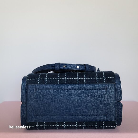 KATE SPADE Knott MEDIUM Denim Check & Leather Crossbody Tote- Indigo Multi⭐ - Picture 10 of 16